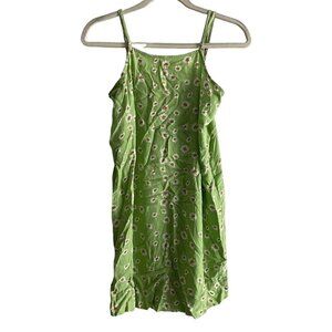 AE Studio Women XS Green Daisy Floral Y2K Tie Back Square Neck Mini Sundress NWT